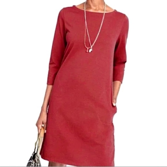GARNET HILL Barteau Organic Cotton Dress Rust Red Boat Neck Pocket Size 00 NWT - Picture 1 of 14